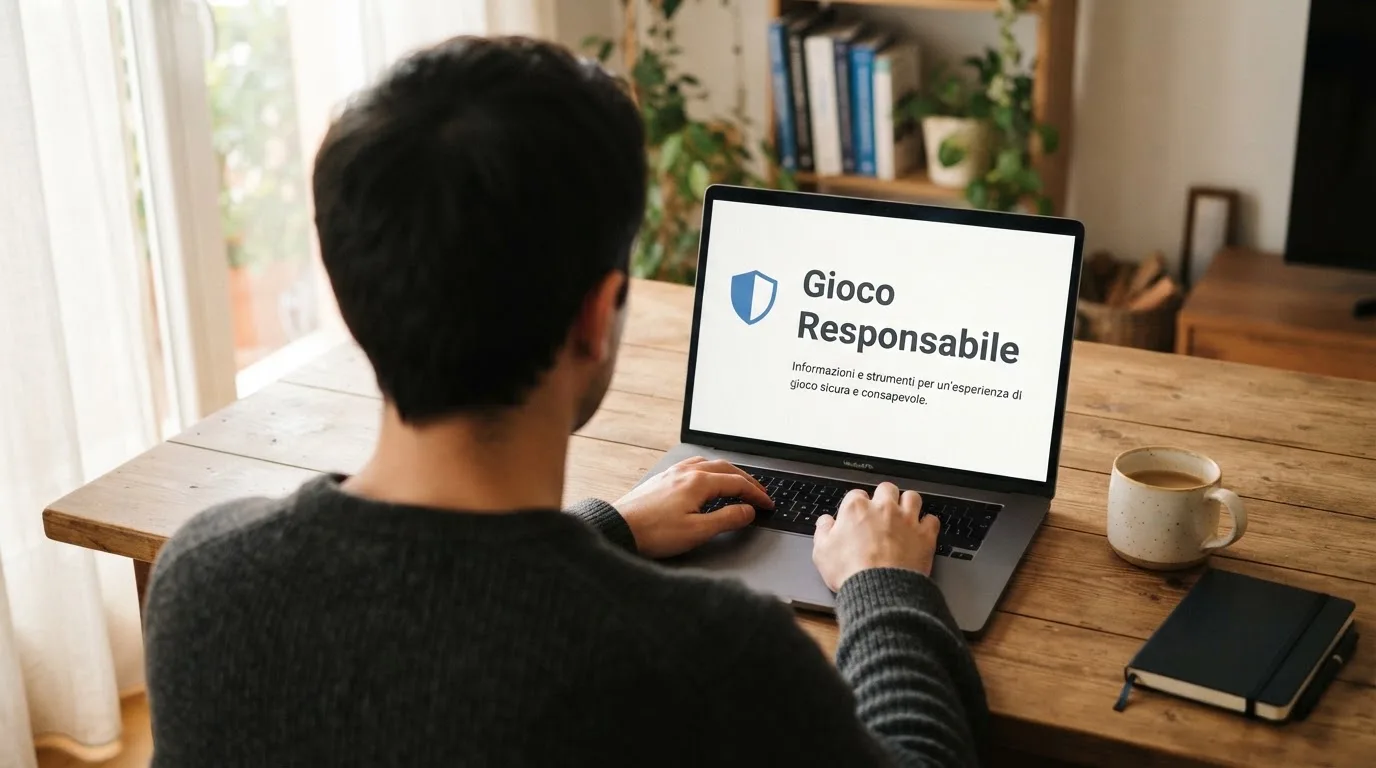 Persona davanti a un portatile che legge una pagina informativa sul gioco online in Italia — casino dal vivo online
