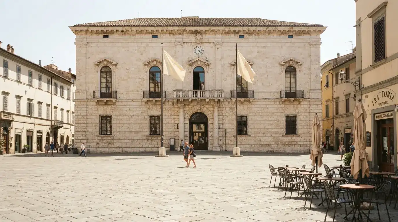 Palazzo istituzionale con bandiere al vento in una piazza soleggiata — casino non aams che accettano postepay
