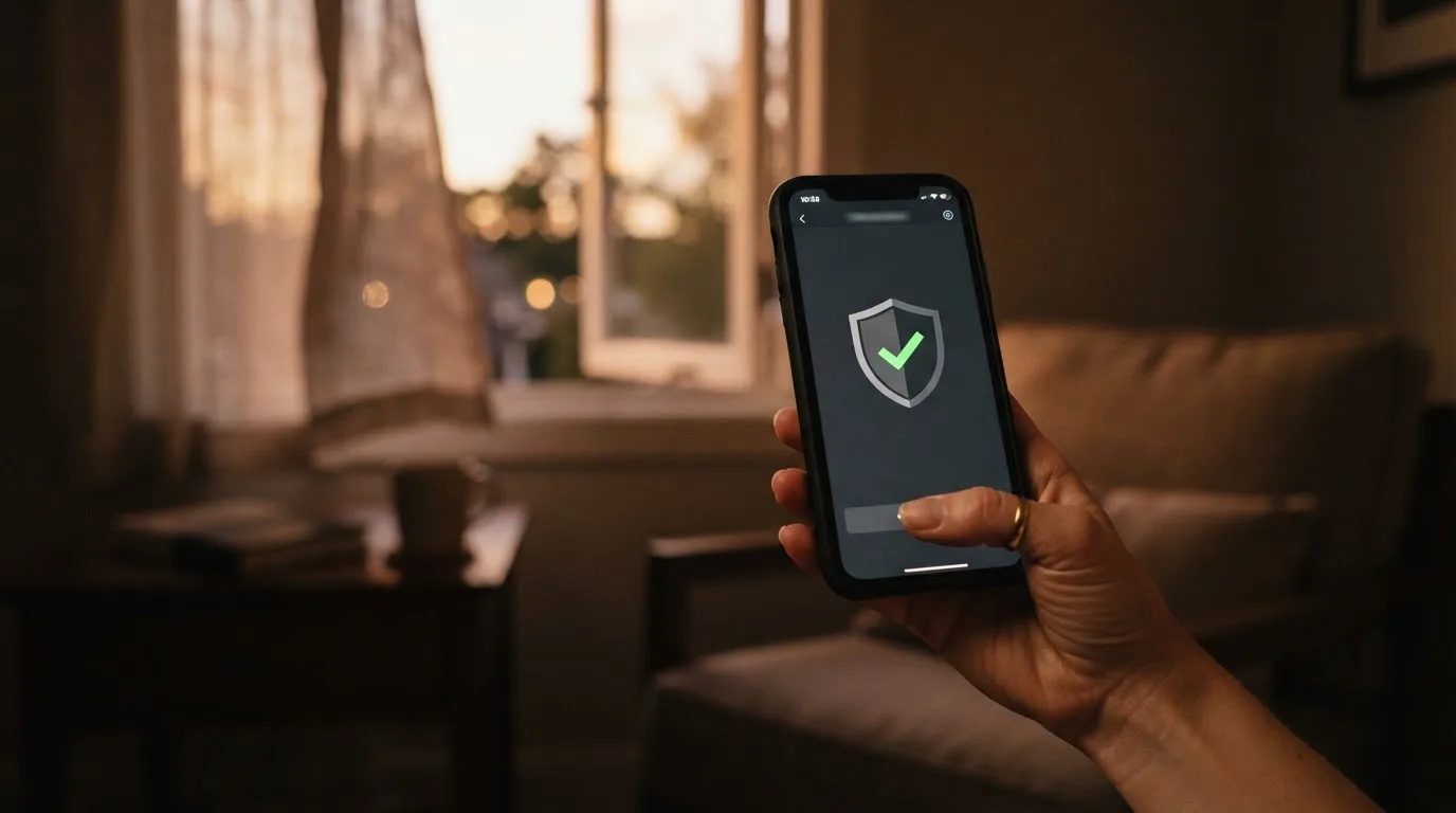 Mano che tiene uno smartphone accanto a una finestra, luce serale tranquilla — casino online italiani autorizzati aams