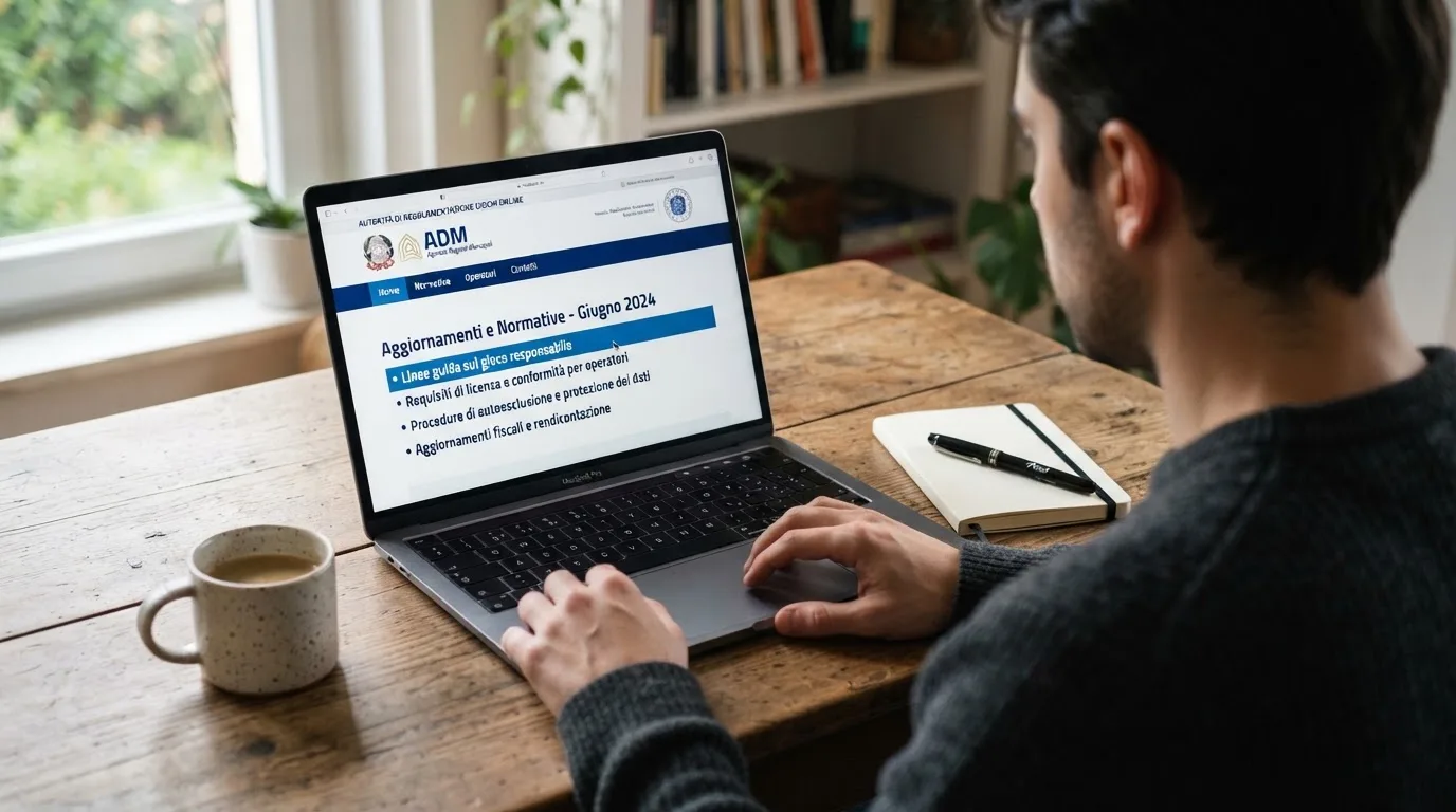 Persona davanti a un portatile che legge una pagina informativa sul gioco online in Italia — casino online italiani senza autoesclusione